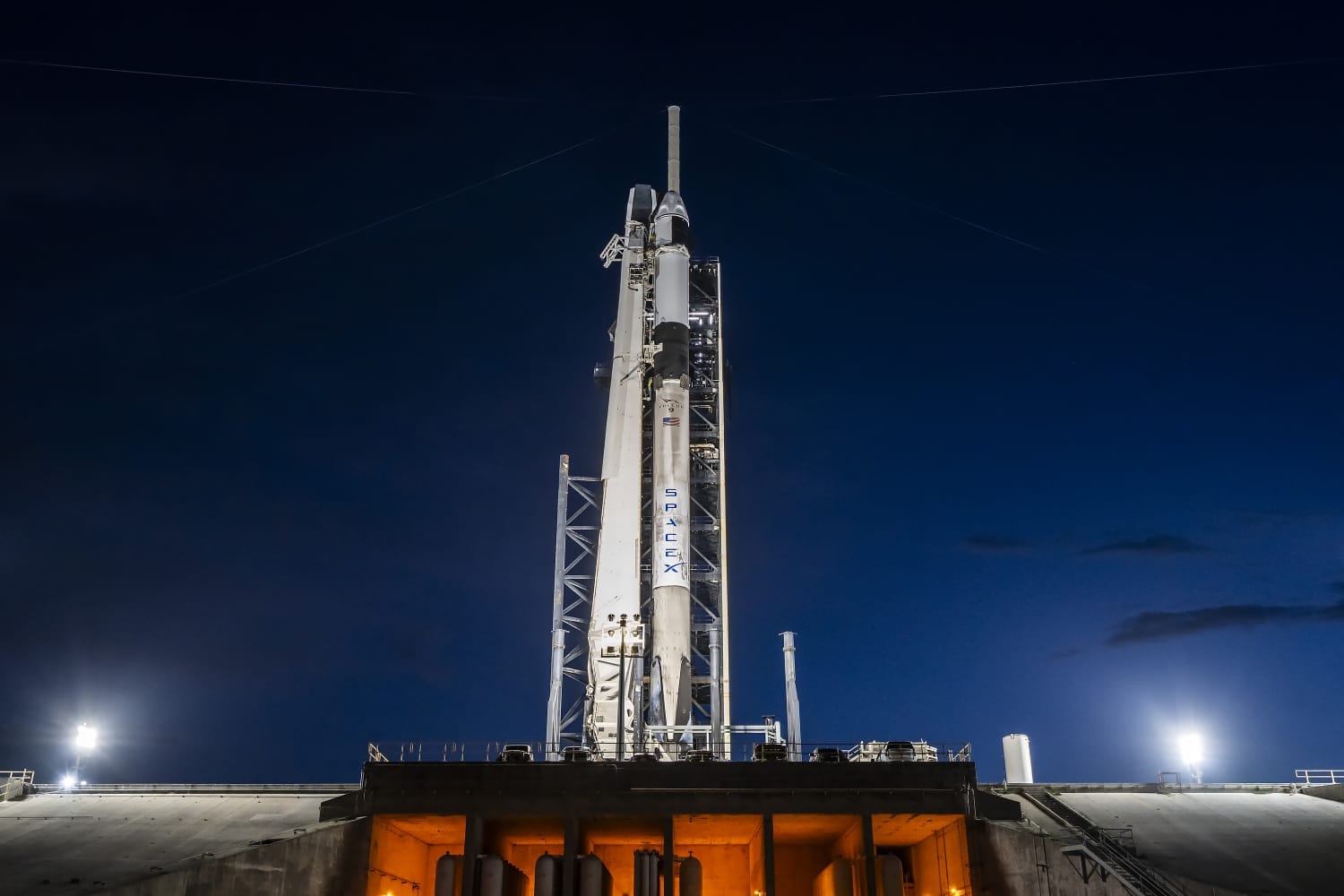 SpaceXs Falcon-9 rocket at the launch pad. The launch vehicle will carry the Axiom-4 mission astronauts SpaceXs Falcon-9 rocket at the launch pad. The launch vehicle will carry the Axiom-4 mission astronauts